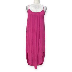 Z SUPPLY Women’s Crinkle Rayon Midi Summer Dress Hot Pink Sleeveless Size M